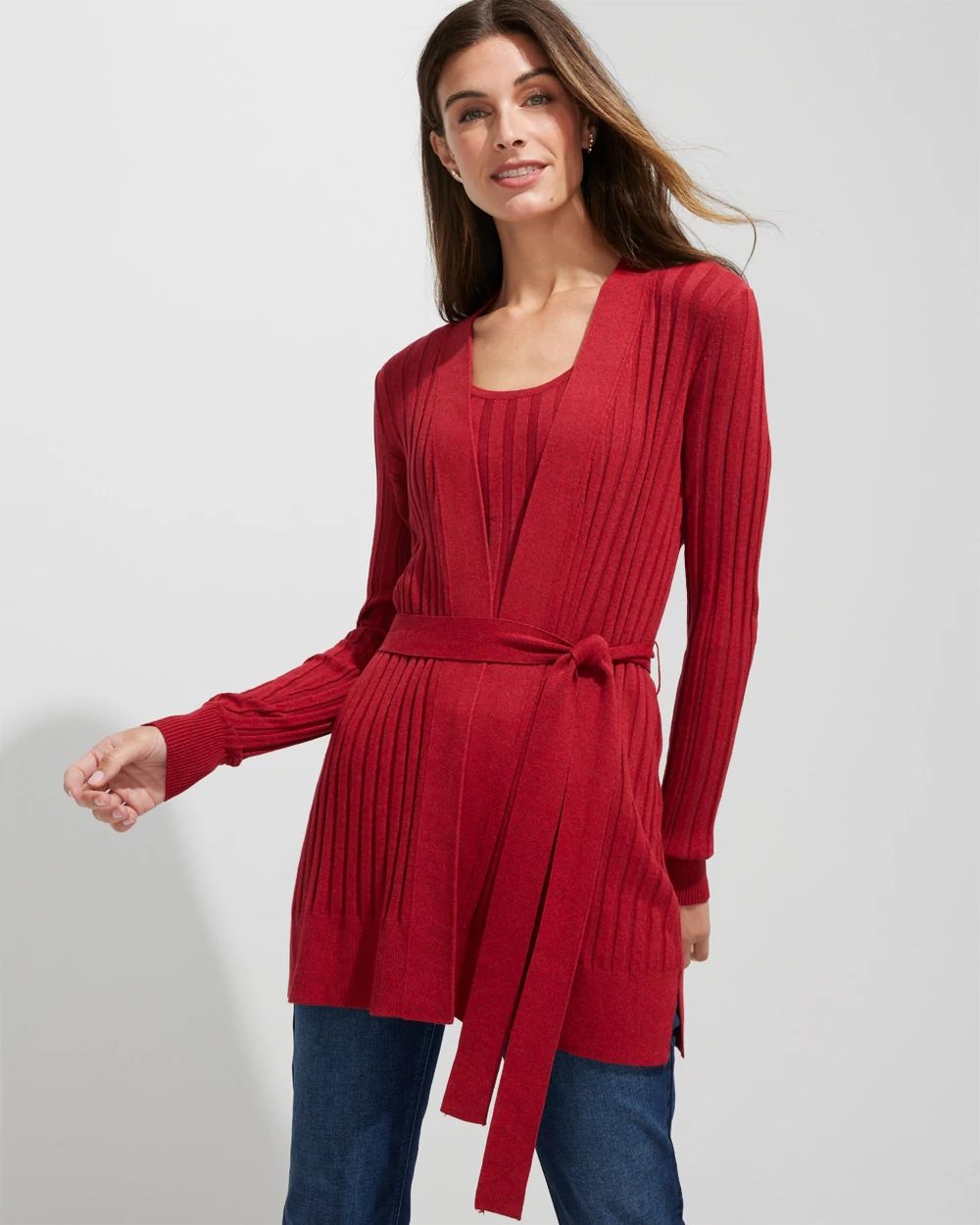 Outlet WHBM Wide Rib Long Belted Cardigan